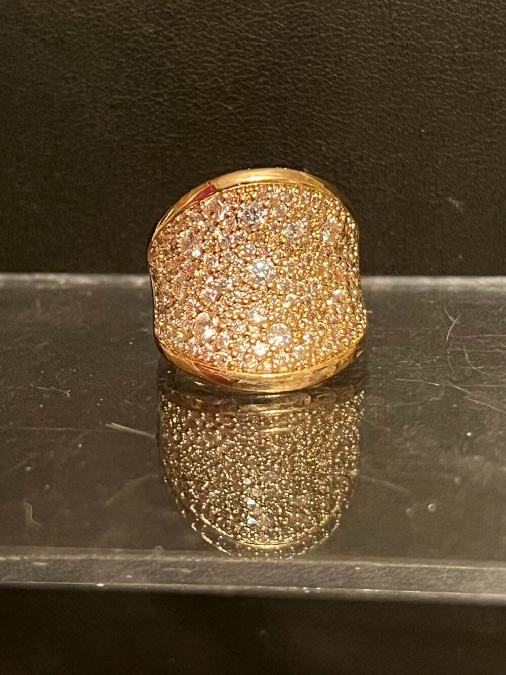 Gold-Toned Pave Statement Ring Size 8.5 (351)